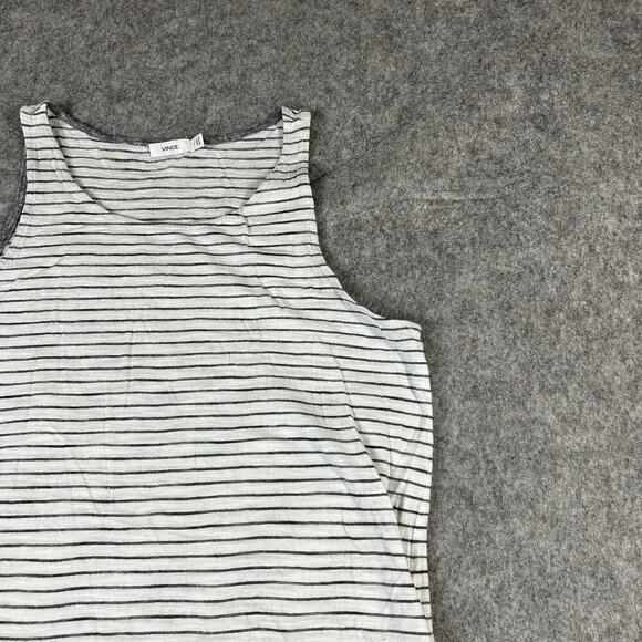 Vince Striped Slub Tank Top Women’s Small Striped Optic White Cotton Flaw - Picture 2 of 8